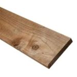 A closeup showing a wooden gravel board in brown timber.