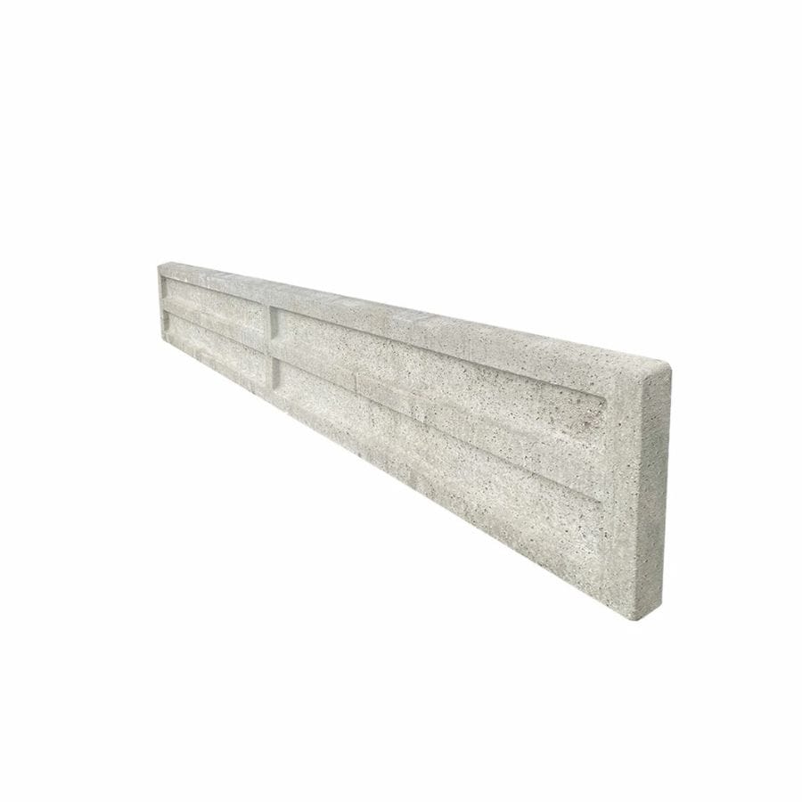 A closeup showing a recessed concrete gravel board on a plain white background