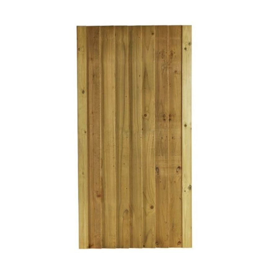 A closeboard gate in a natural finish on a plain white background.